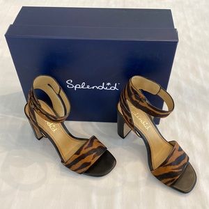 Animal Print Heels Splendid Harding Brown Black Tiger Calf Hair Ankle Strap